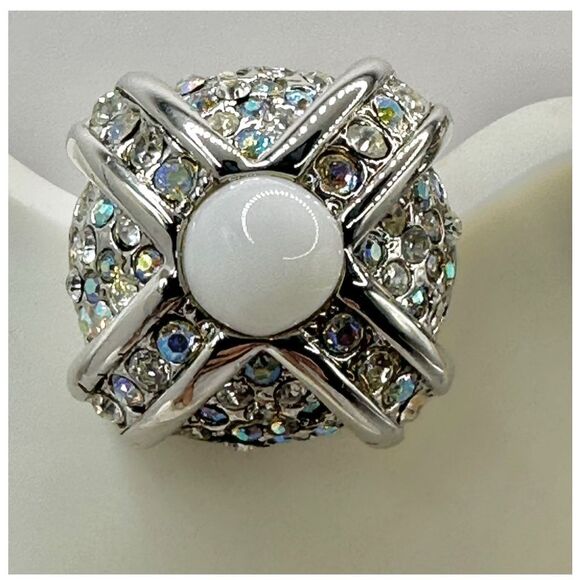 St. John silver tone and white square clip on earrings - Picture 6 of 10